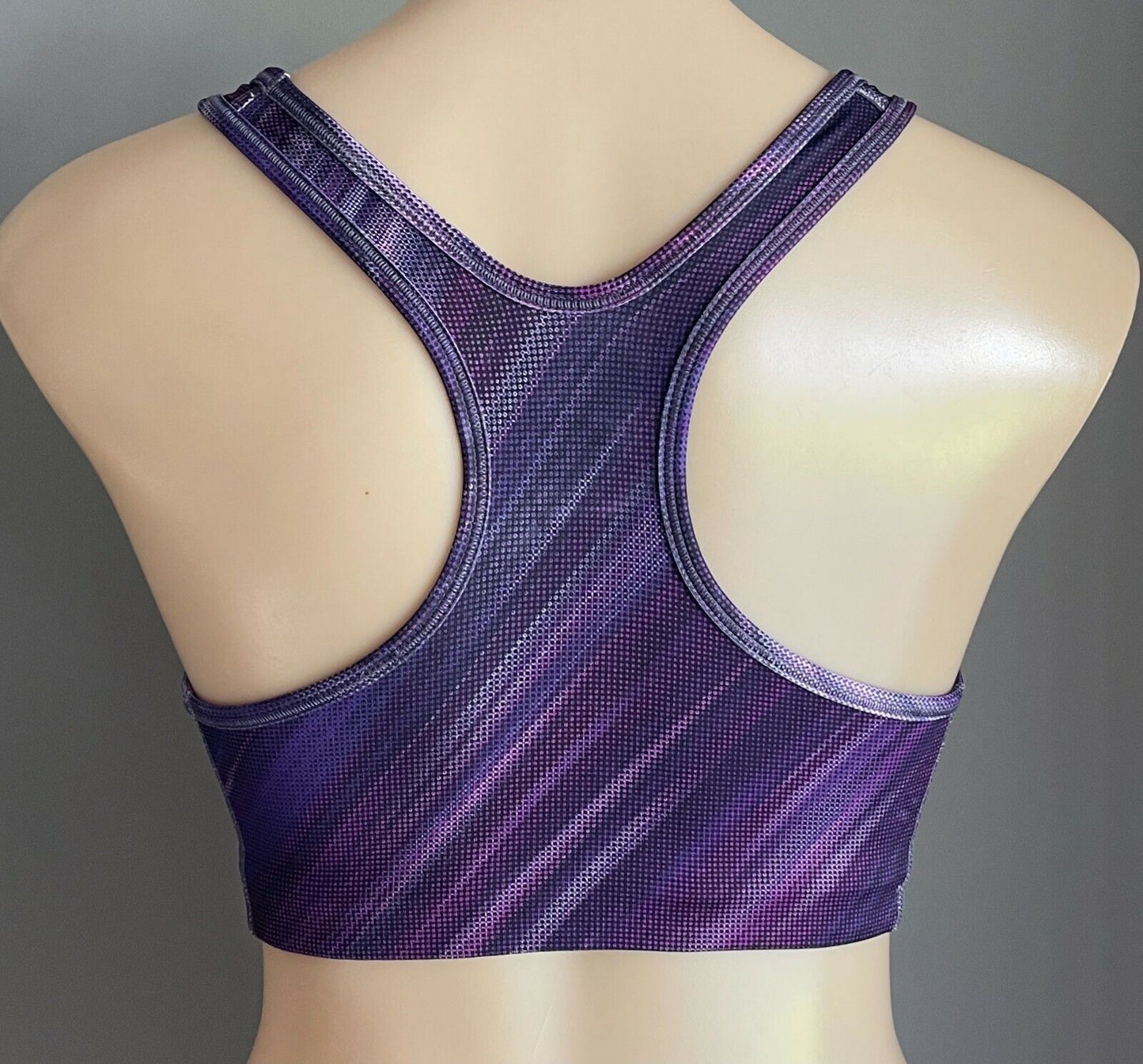 NIKE Crop Top Sports Bra Purple & Black Print Racer Back Gym Active Size S