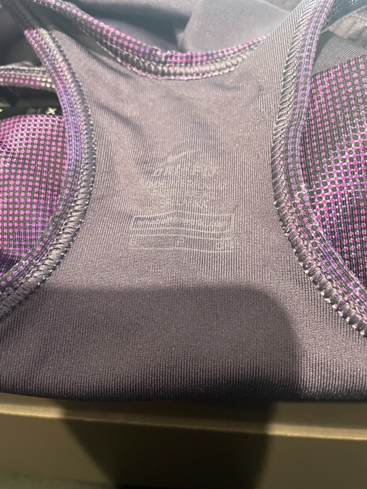 NIKE Crop Top Sports Bra Purple & Black Print Racer Back Gym Active Size S