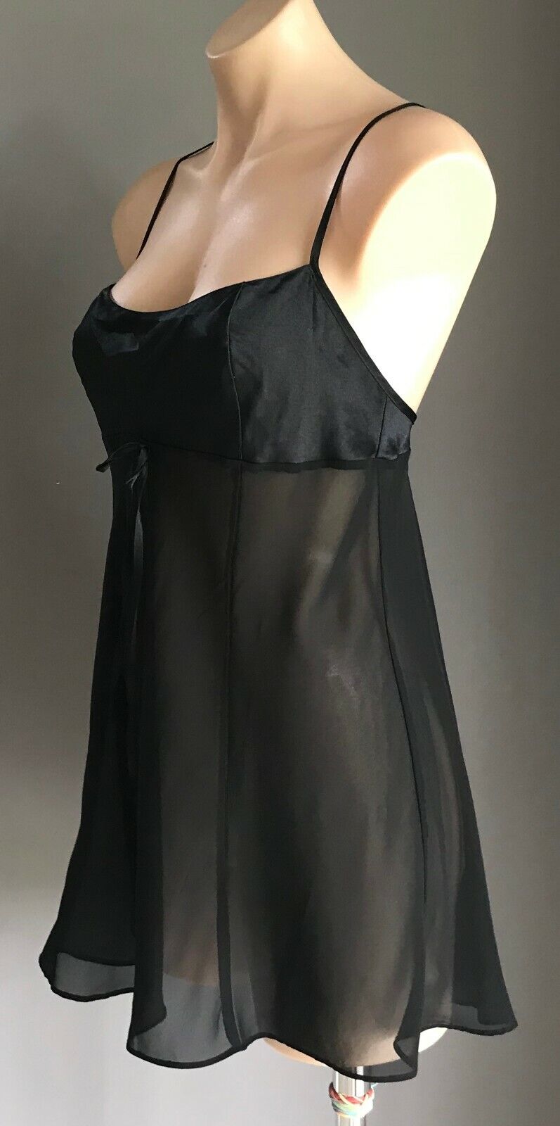 WILD DESIGNS Sexy Chemise Black Sheer Cross Over Back Size M 10 Lingerie NEW