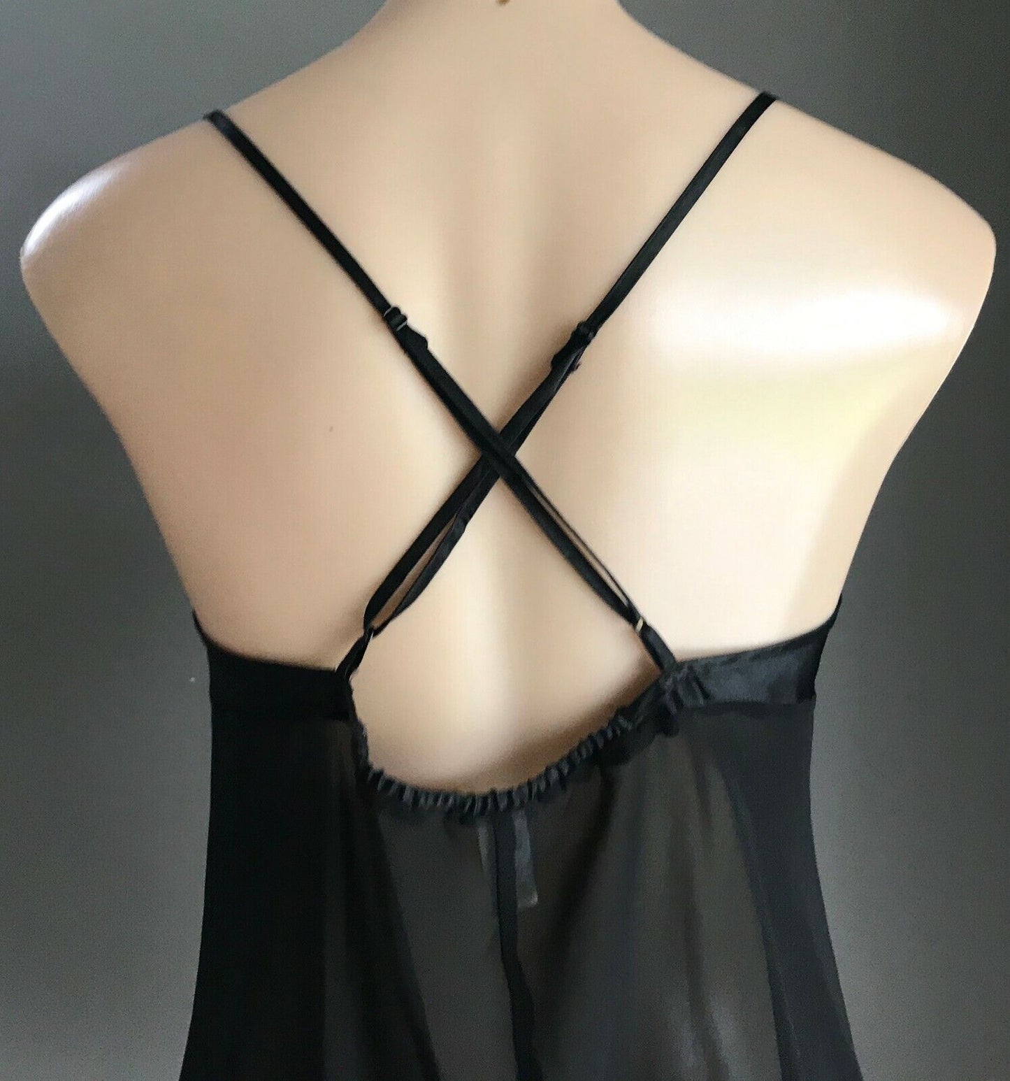 WILD DESIGNS Sexy Chemise Black Sheer Cross Over Back Size M 10 Lingerie NEW