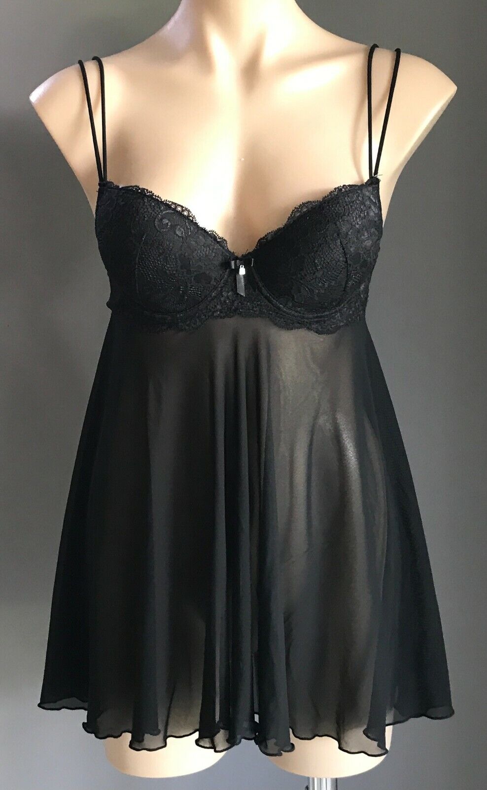 BRAS N THINGS "Larissa" Sexy Chemise Black Mesh Net Lace BabyDoll Lingerie 10 BC