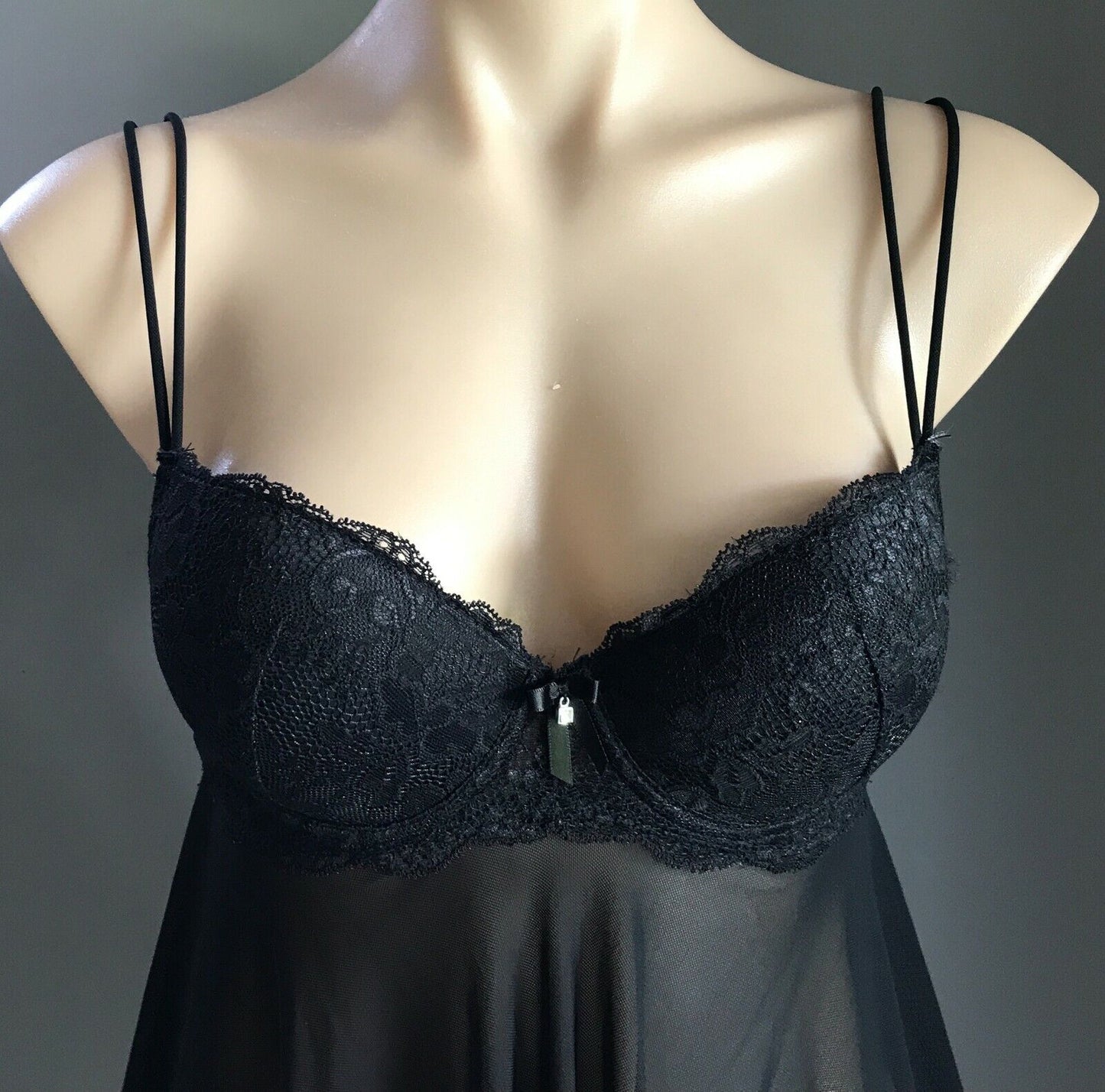 BRAS N THINGS "Larissa" Sexy Chemise Black Mesh Net Lace BabyDoll Lingerie 10 BC