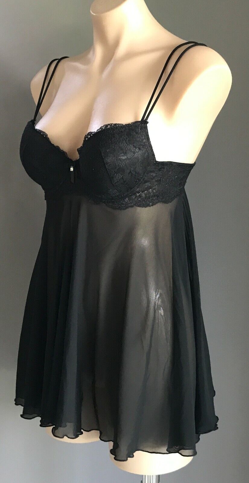 BRAS N THINGS "Larissa" Sexy Chemise Black Mesh Net Lace BabyDoll Lingerie 10 BC