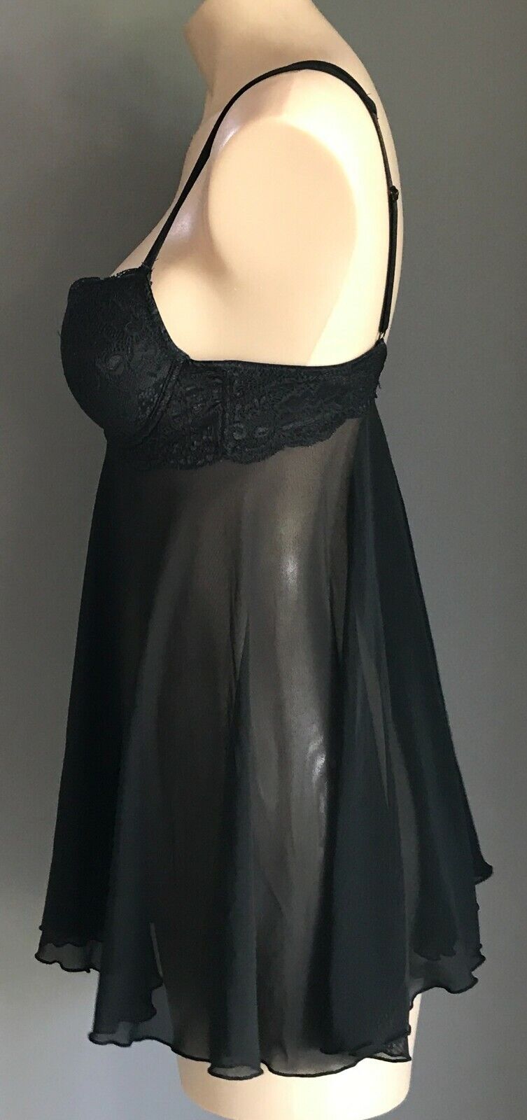 BRAS N THINGS "Larissa" Sexy Chemise Black Mesh Net Lace BabyDoll Lingerie 10 BC