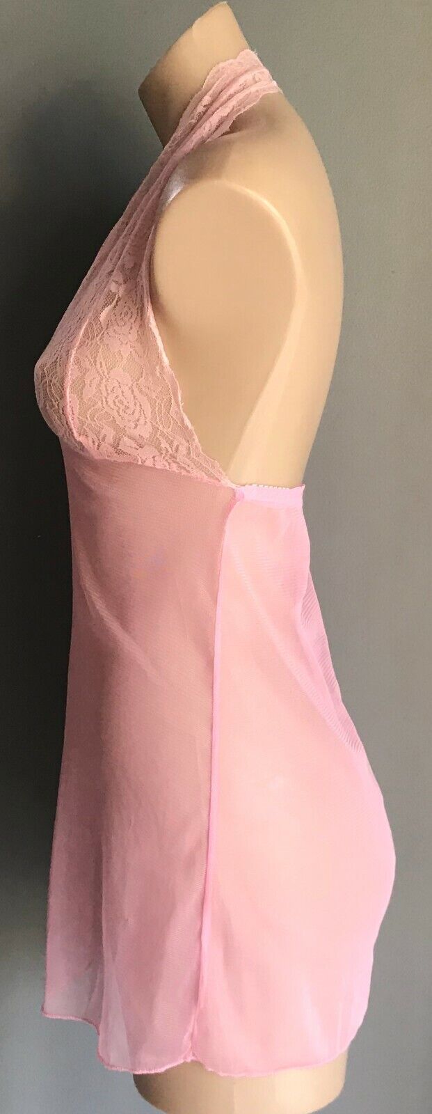 Sexy Chemise Baby Pink Lingerie LACE Halter Neck Sheer Mesh Net Ladies Sz 10 NEW