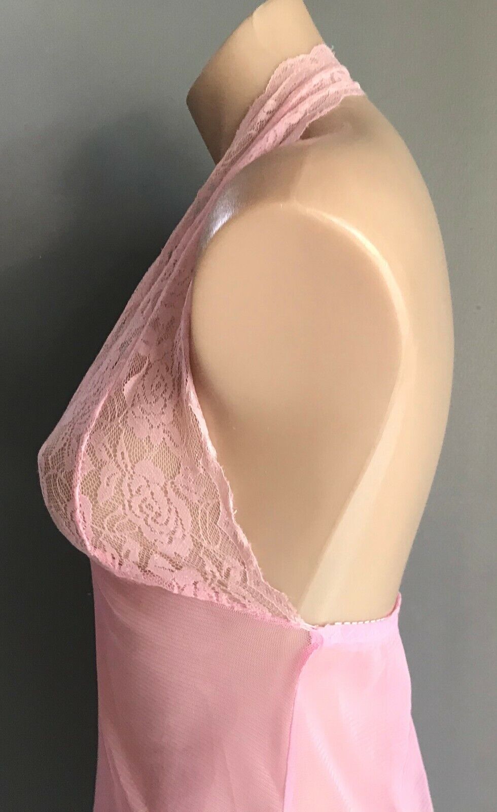 Sexy Chemise Baby Pink Lingerie LACE Halter Neck Sheer Mesh Net Ladies Sz 10 NEW