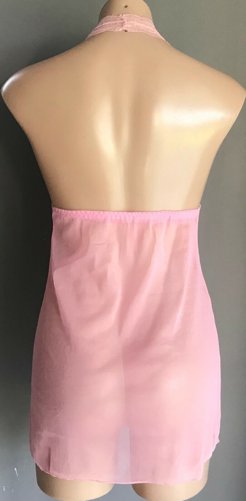 Sexy Chemise Baby Pink Lingerie LACE Halter Neck Sheer Mesh Net Ladies Sz 10 NEW