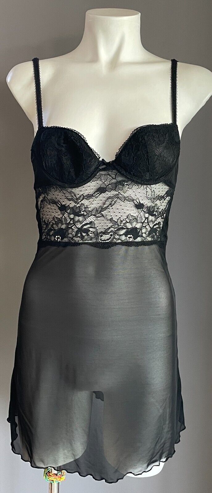 PRIVATE PROPERTY Sexy Chemise Black Lace Mesh Net Lingerie Underwire Size 10A