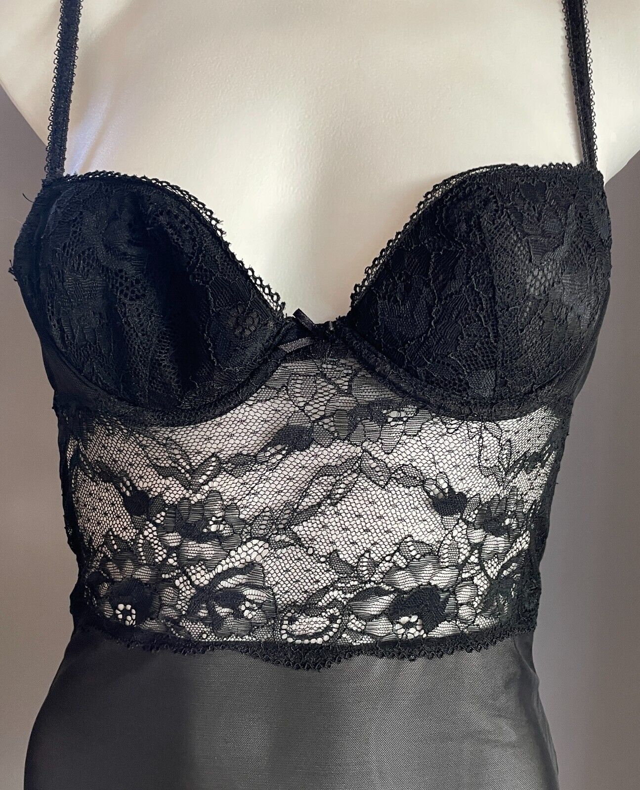 PRIVATE PROPERTY Sexy Chemise Black Lace Mesh Net Lingerie Underwire Size 10A