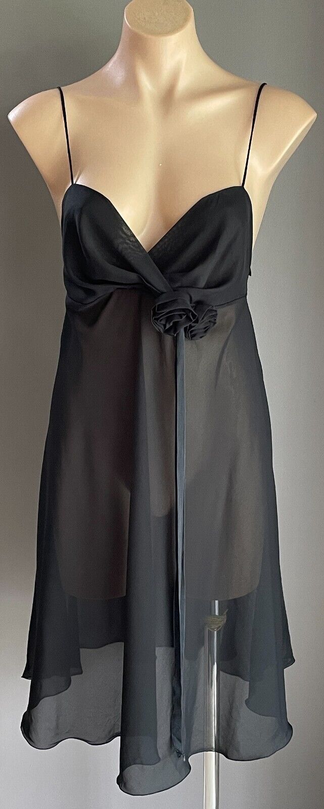 VANITA Sexy Chemise Black Sheer Cross Over Bust Floaty Size 3 AU 12 Lingerie
