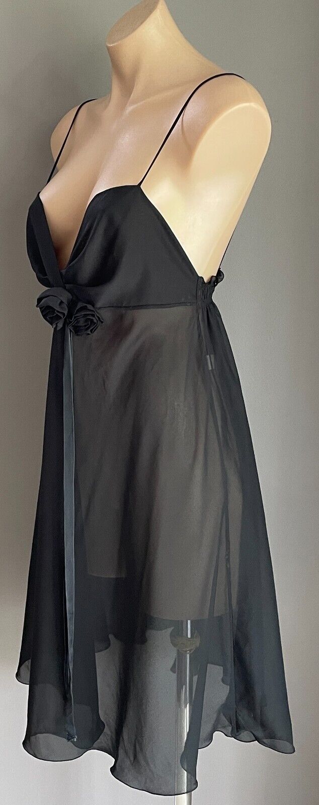 VANITA Sexy Chemise Black Sheer Cross Over Bust Floaty Size 3 AU 12 Lingerie