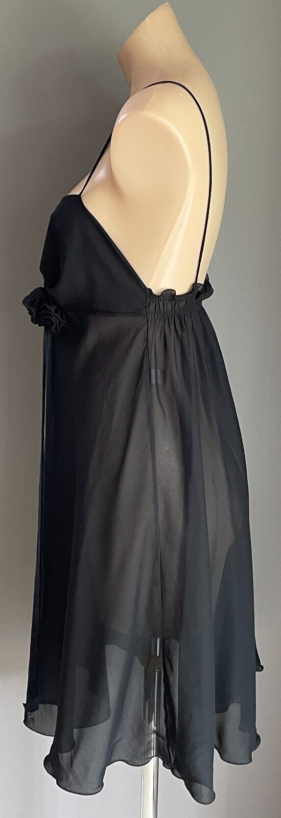 VANITA Sexy Chemise Black Sheer Cross Over Bust Floaty Size 3 AU 12 Lingerie