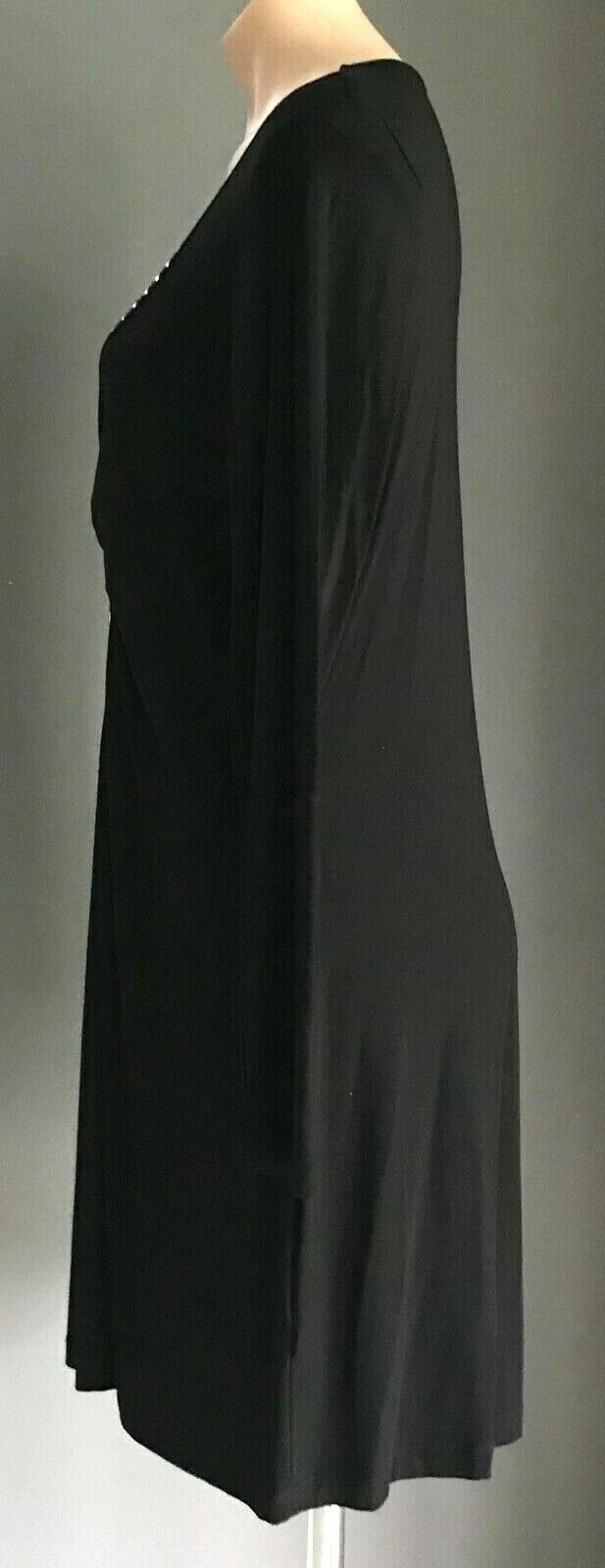 HEINE Dress Black Silver Gold Stud Trim Long Sleeve Stretch Jersey Size 44 AU 16
