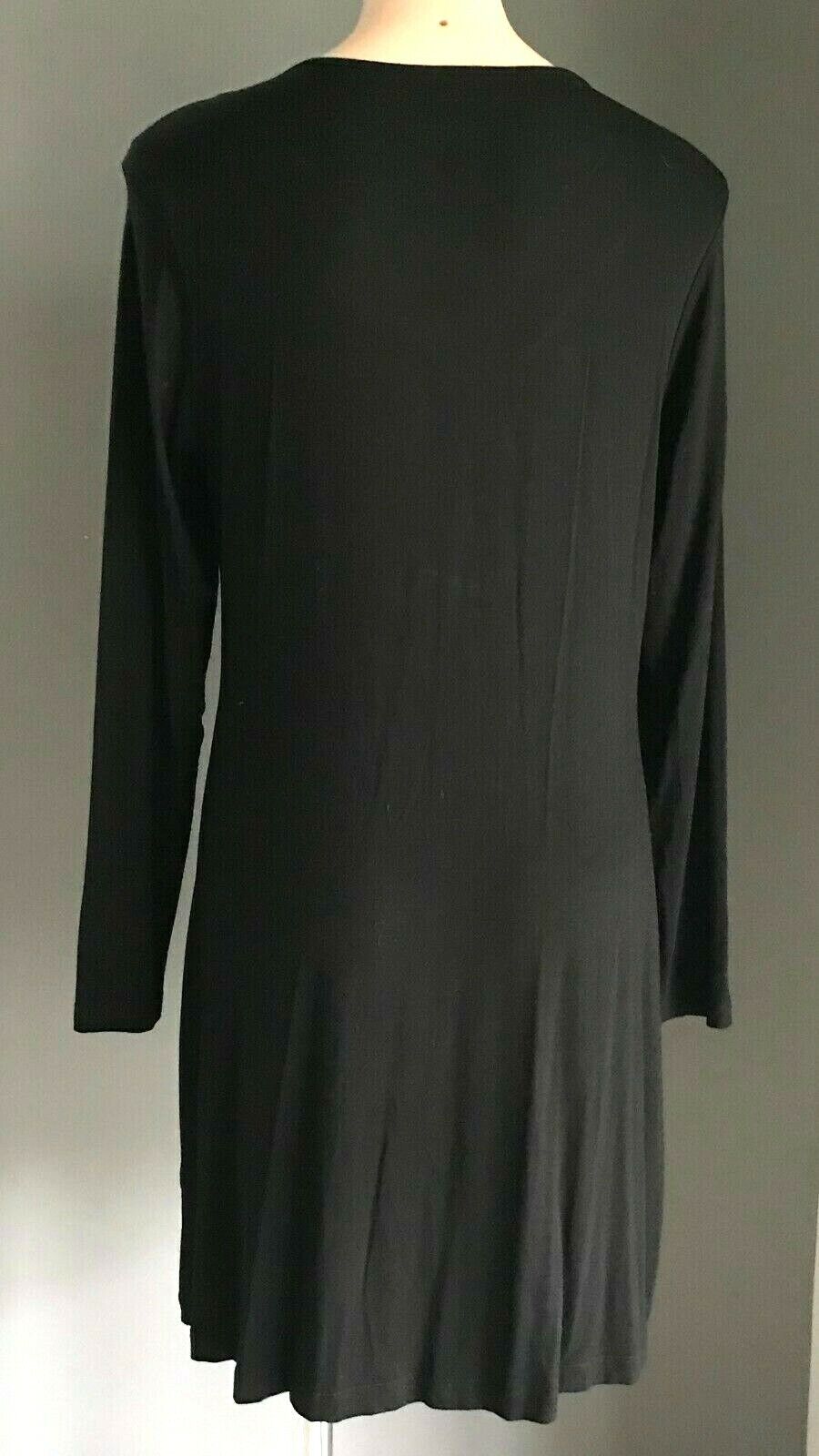 HEINE Dress Black Silver Gold Stud Trim Long Sleeve Stretch Jersey Size 44 AU 16