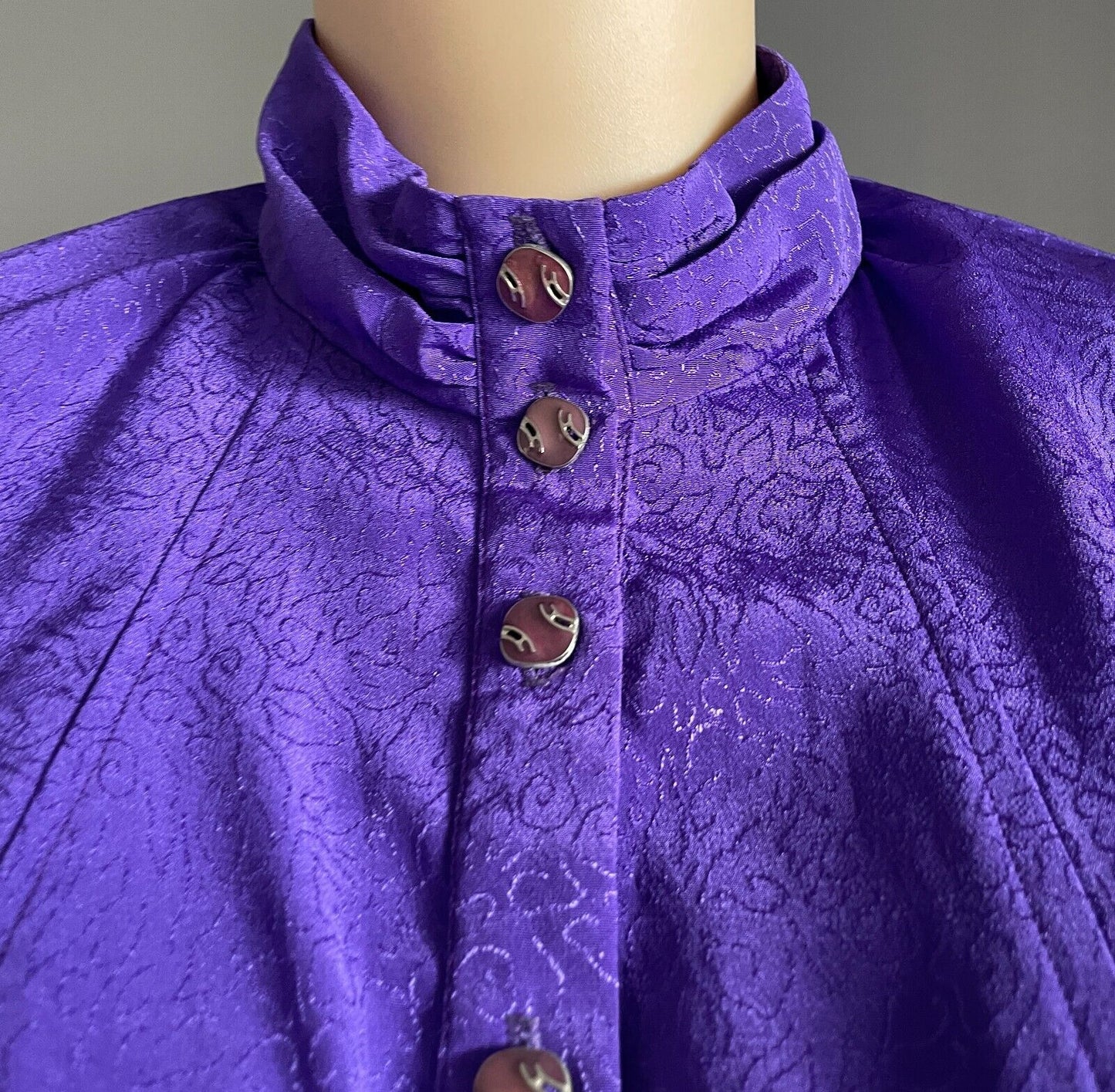 JANELLE JC Midi Dress Purple Jacquard Long Dolman Sleeve Size 18 Vintage 1980's
