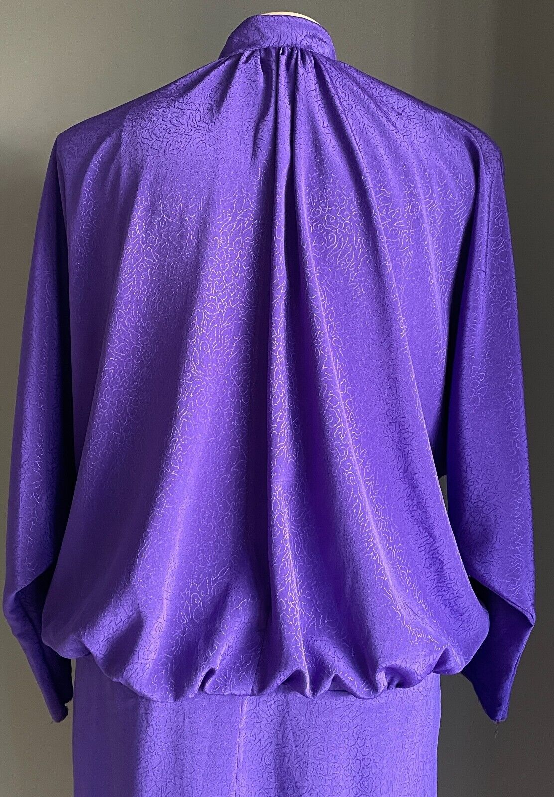 JANELLE JC Midi Dress Purple Jacquard Long Dolman Sleeve Size 18 Vintage 1980's