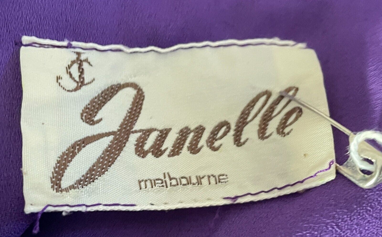JANELLE JC Midi Dress Purple Jacquard Long Dolman Sleeve Size 18 Vintage 1980's