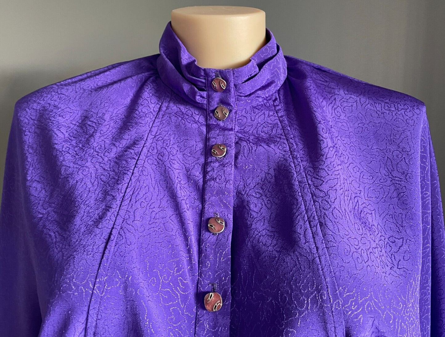 JANELLE JC Midi Dress Purple Jacquard Long Dolman Sleeve Size 18 Vintage 1980's