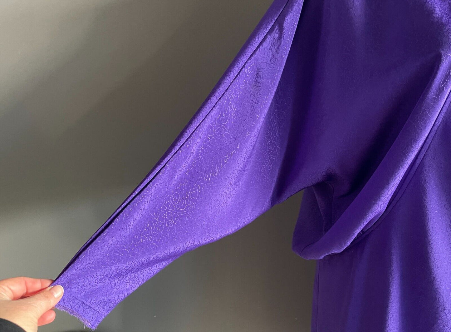 JANELLE JC Midi Dress Purple Jacquard Long Dolman Sleeve Size 18 Vintage 1980's