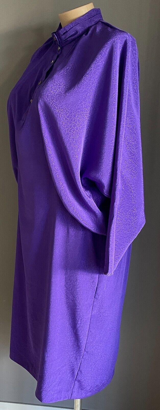 JANELLE JC Midi Dress Purple Jacquard Long Dolman Sleeve Size 18 Vintage 1980's