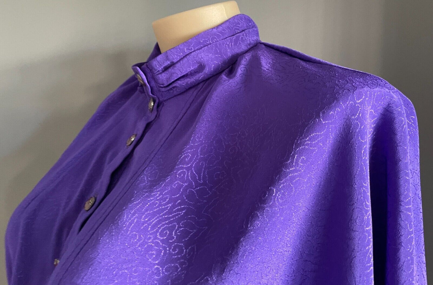 JANELLE JC Midi Dress Purple Jacquard Long Dolman Sleeve Size 18 Vintage 1980's