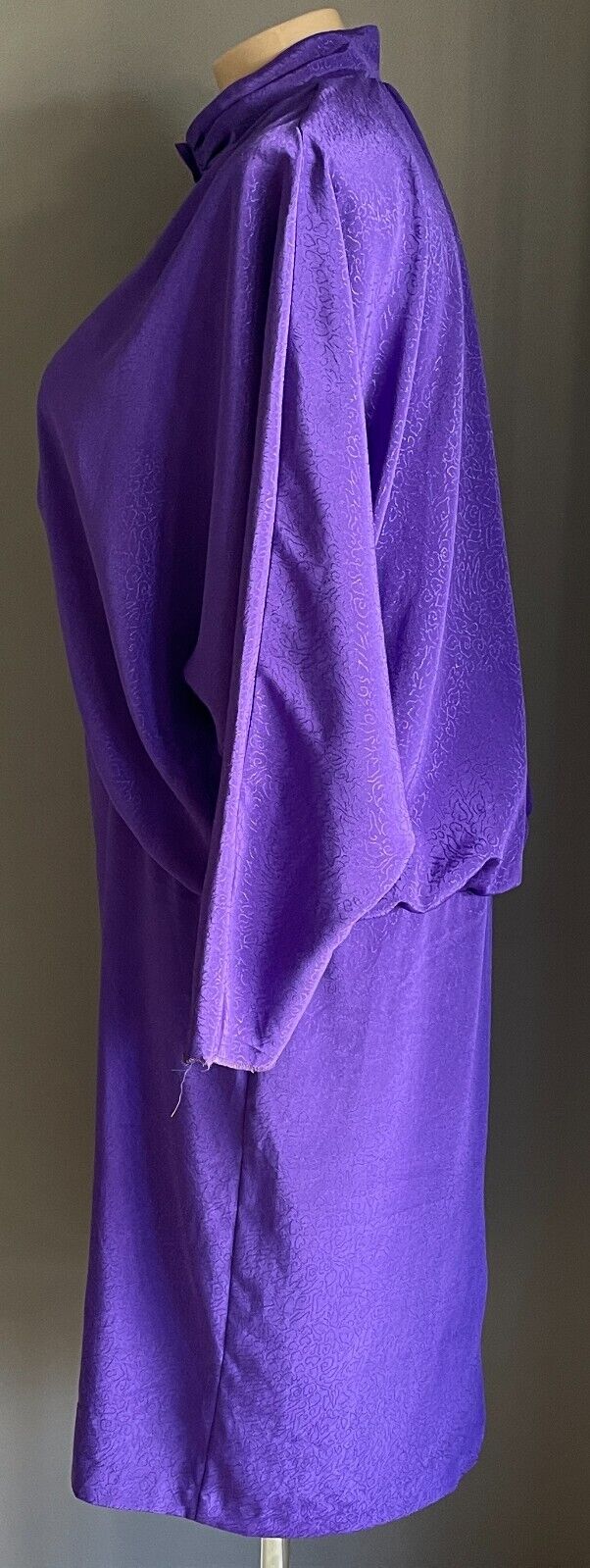 JANELLE JC Midi Dress Purple Jacquard Long Dolman Sleeve Size 18 Vintage 1980's