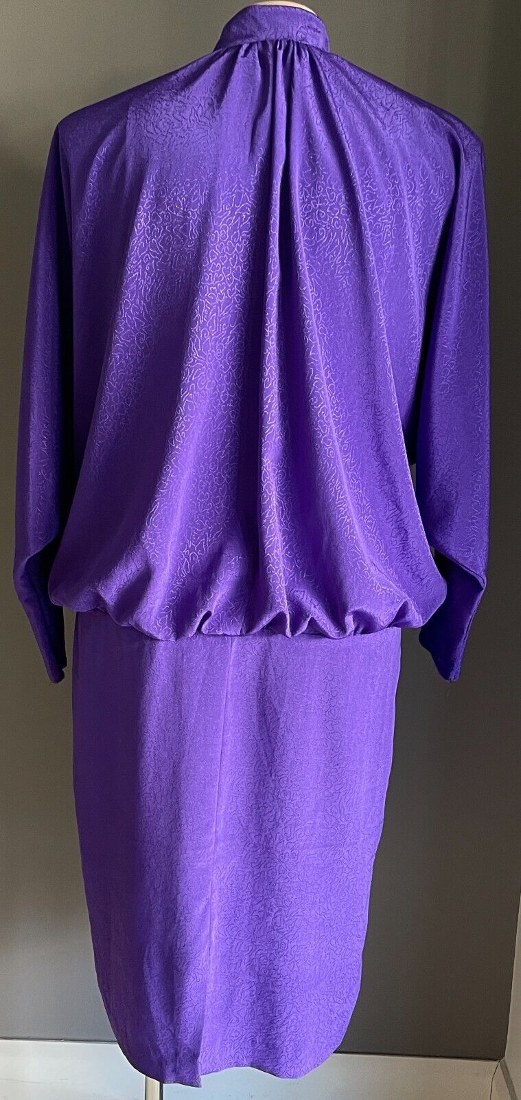 JANELLE JC Midi Dress Purple Jacquard Long Dolman Sleeve Size 18 Vintage 1980's