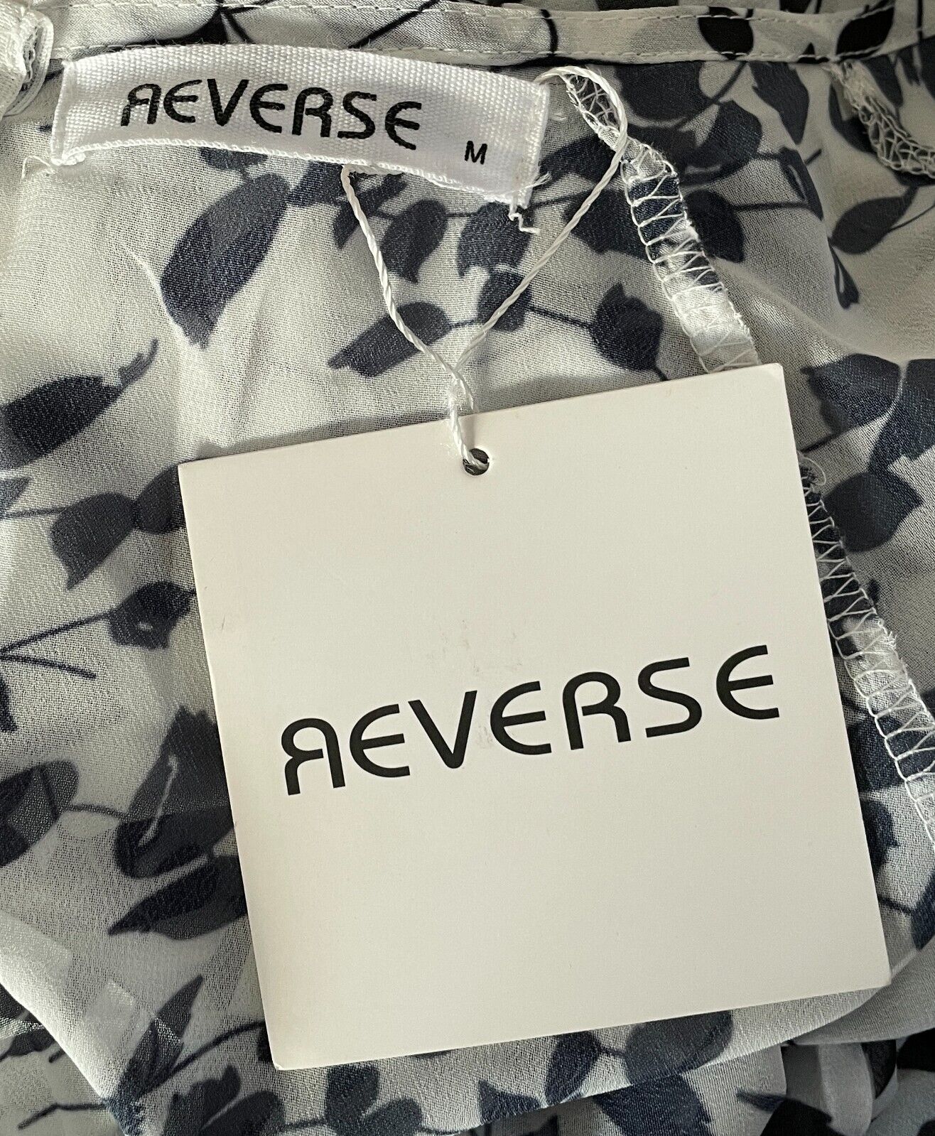 REVERSE Maxi Dress White Black Floral Print Long Sleeve Drawstring Waist M 10