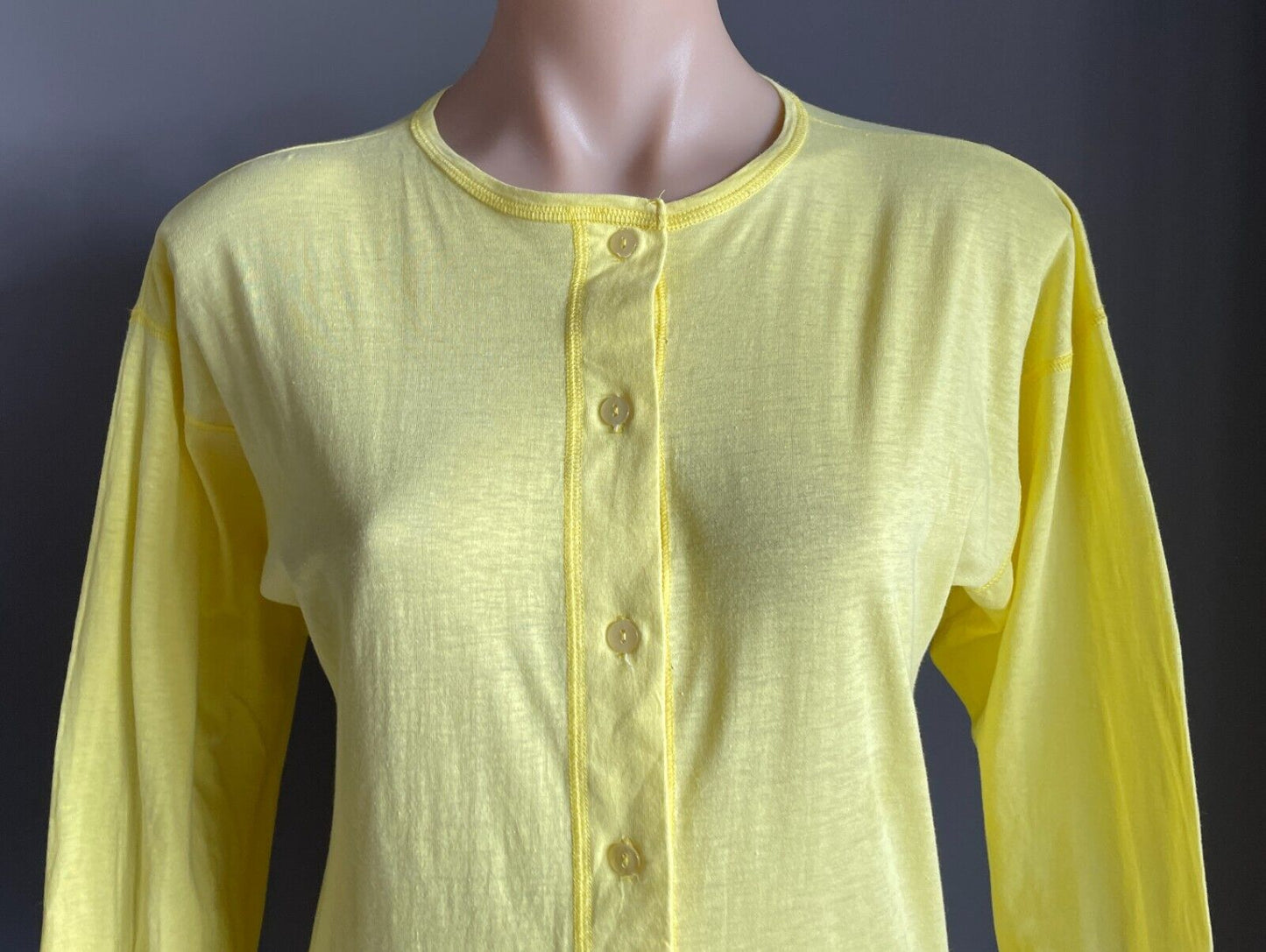 Vtg 70s FASHION WHISPERS Nightie Dress Yellow Long Sleeve Cotton Short Size 12