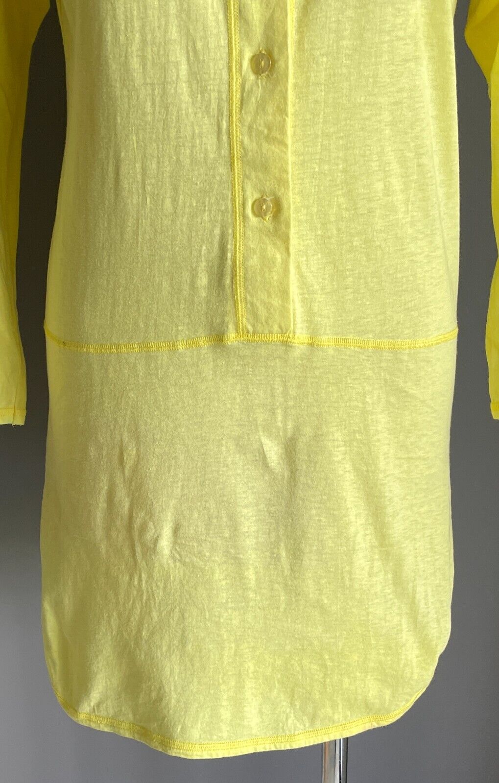 Vtg 70s FASHION WHISPERS Nightie Dress Yellow Long Sleeve Cotton Short Size 12