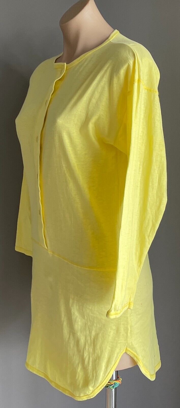 Vtg 70s FASHION WHISPERS Nightie Dress Yellow Long Sleeve Cotton Short Size 12