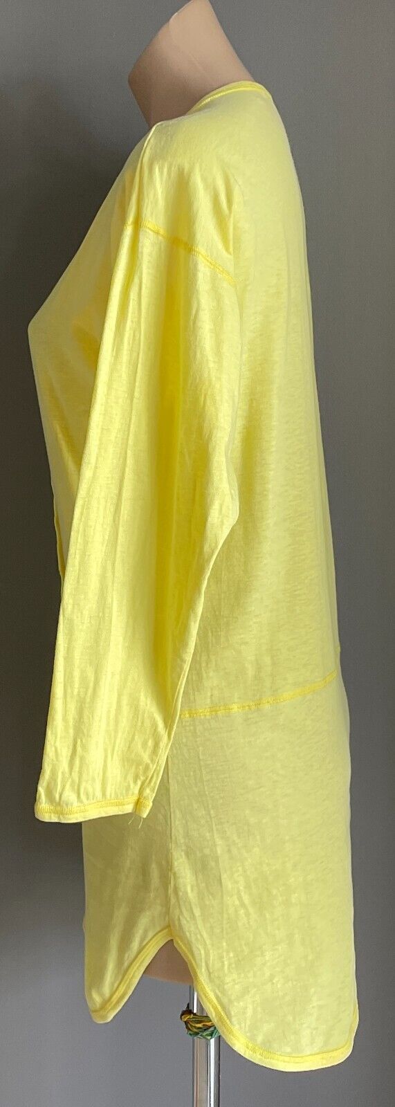 Vtg 70s FASHION WHISPERS Nightie Dress Yellow Long Sleeve Cotton Short Size 12