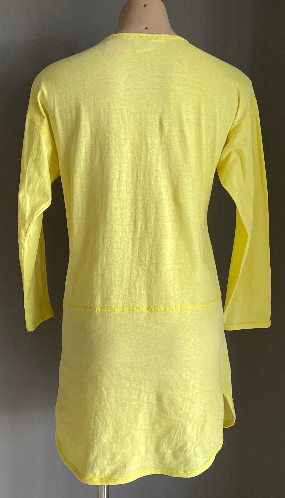 Vtg 70s FASHION WHISPERS Nightie Dress Yellow Long Sleeve Cotton Short Size 12