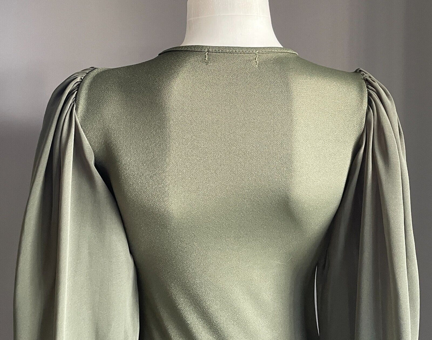 FEMME LUXE Khaki Mini Bodycon Dress Voluminous Sheer Long Sleeves Size 6 8 NEW