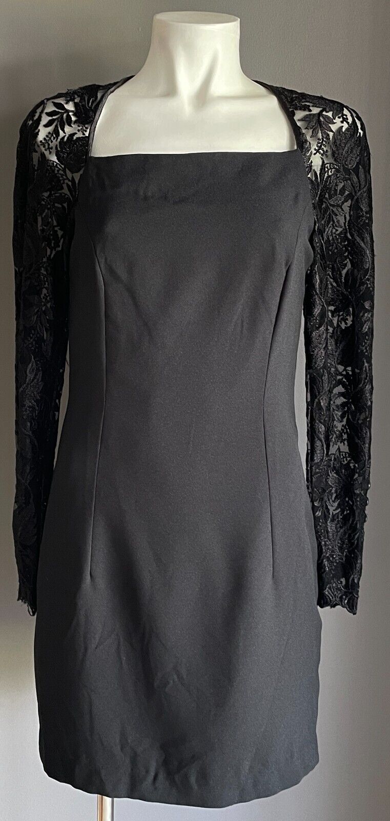 Sheath Dress Black Long Lace Handmade Sleeves Short Length Size 8