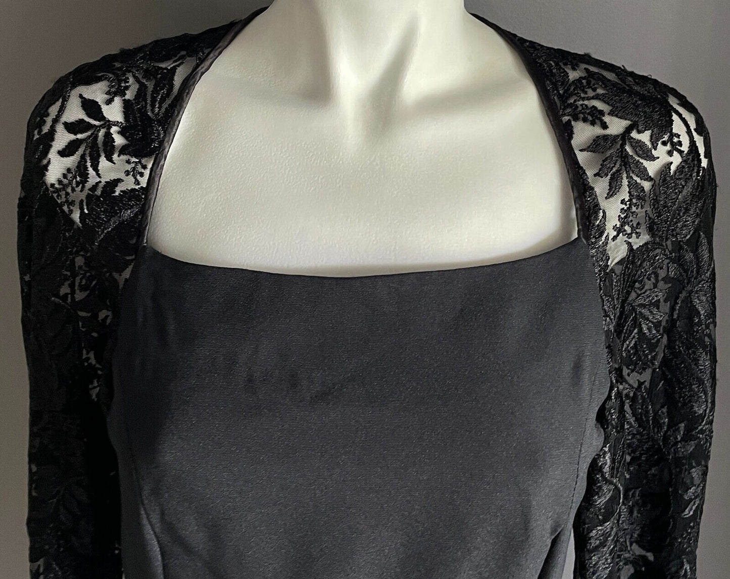 Sheath Dress Black Long Lace Handmade Sleeves Short Length Size 8