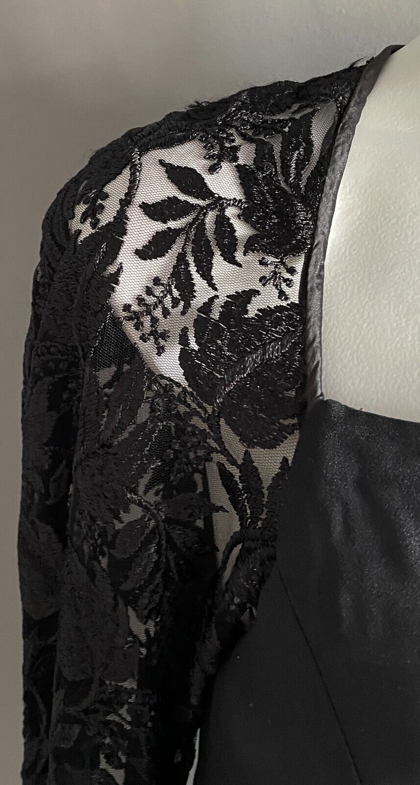 Sheath Dress Black Long Lace Handmade Sleeves Short Length Size 8