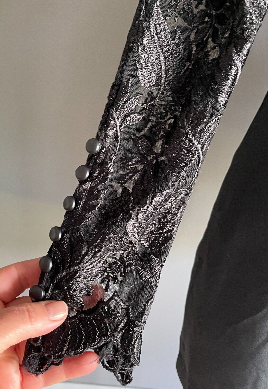 Sheath Dress Black Long Lace Handmade Sleeves Short Length Size 8
