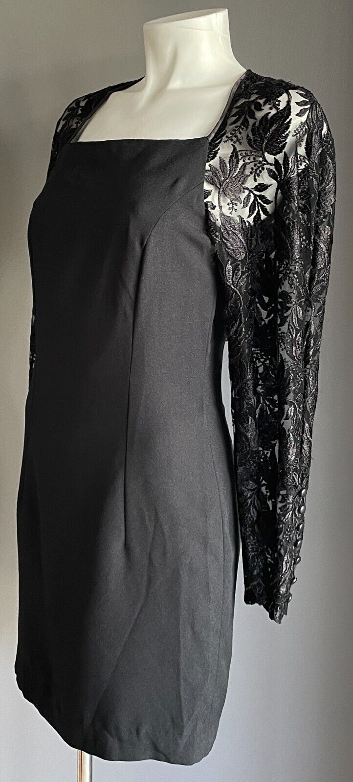 Sheath Dress Black Long Lace Handmade Sleeves Short Length Size 8