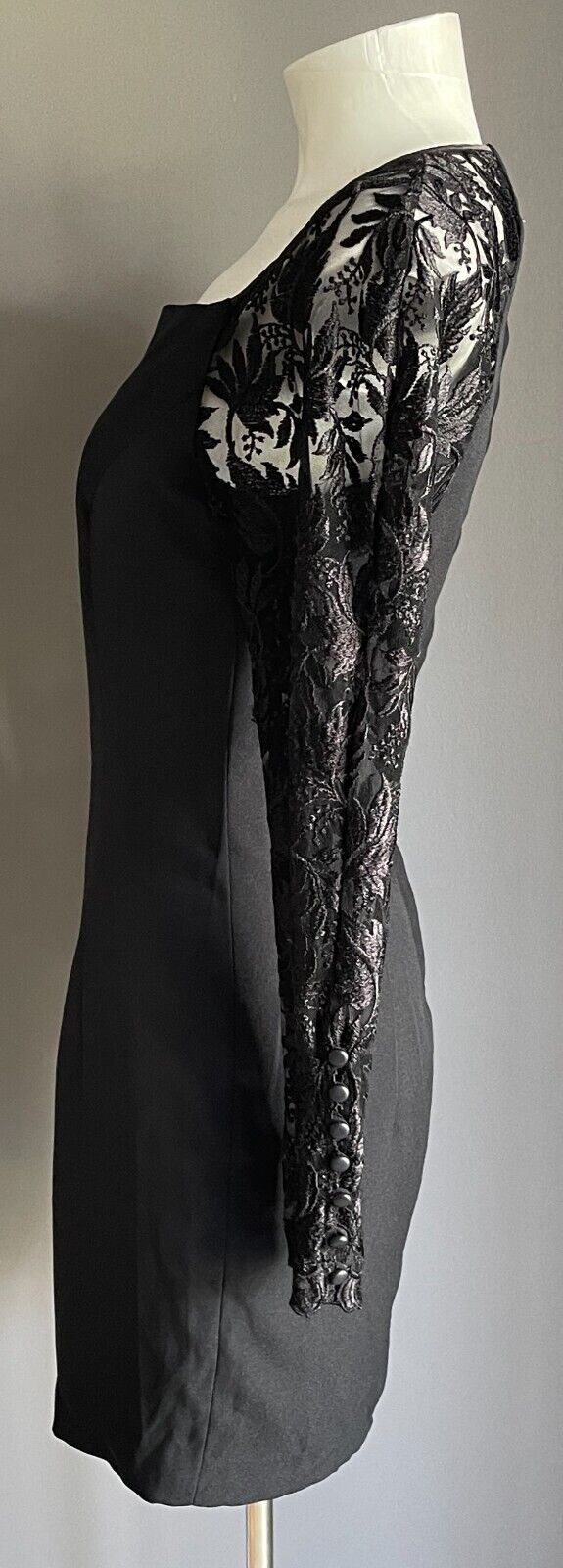 Sheath Dress Black Long Lace Handmade Sleeves Short Length Size 8