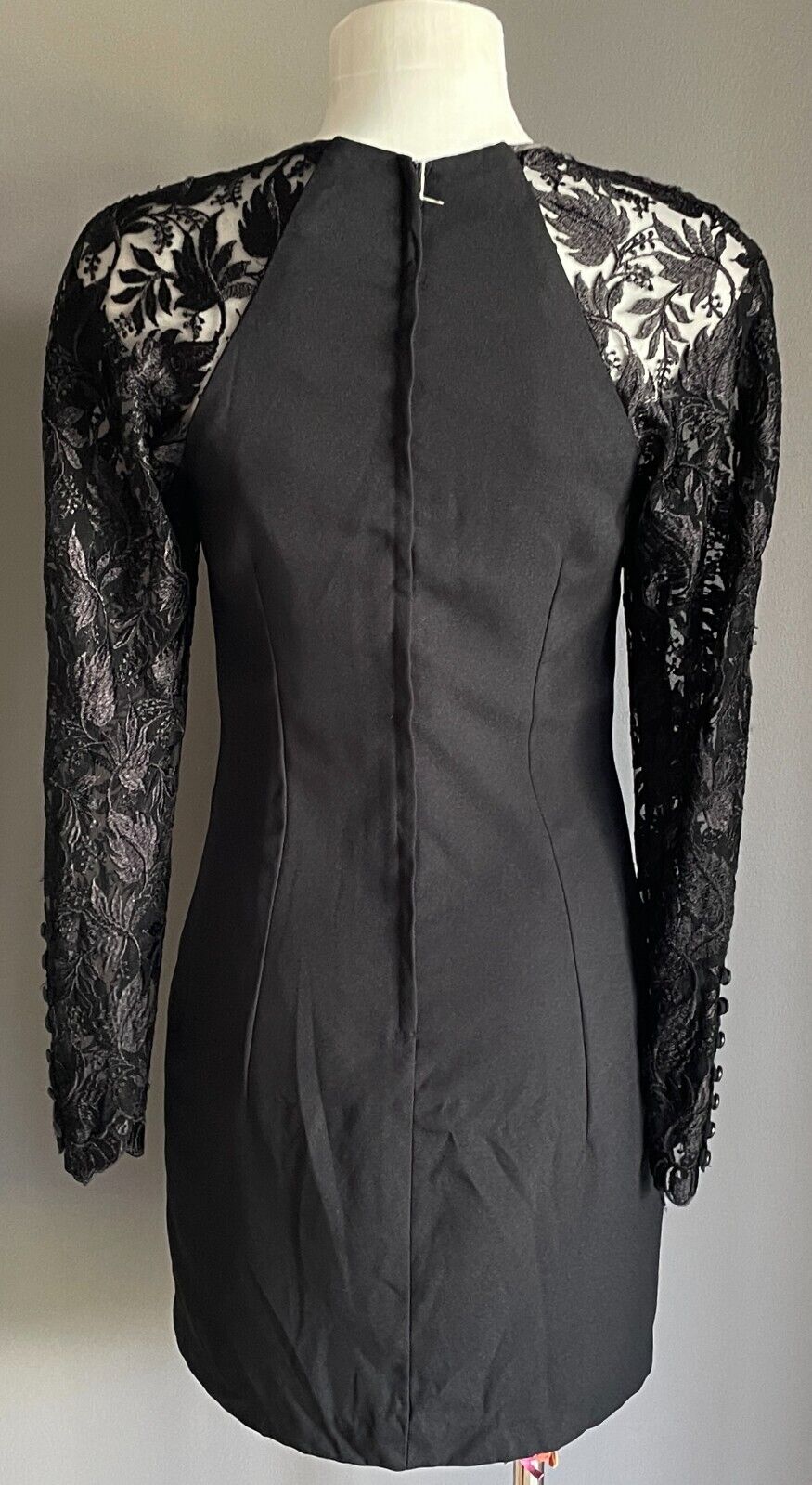 Sheath Dress Black Long Lace Handmade Sleeves Short Length Size 8