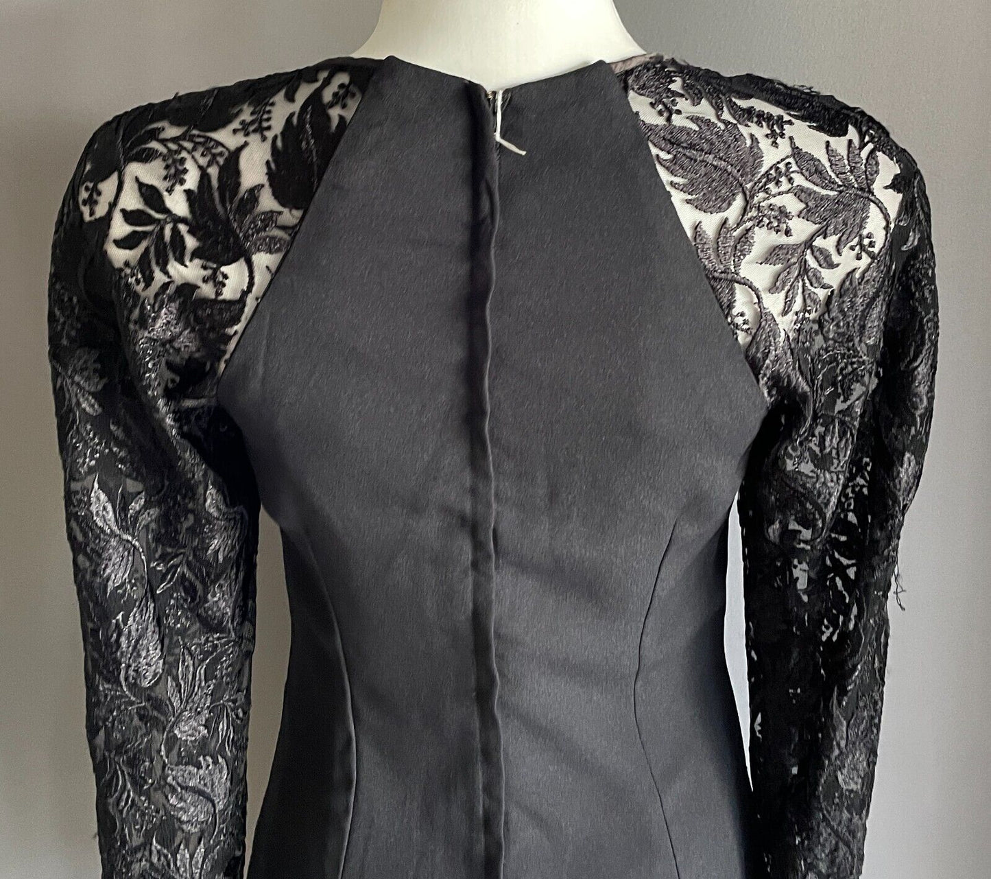 Sheath Dress Black Long Lace Handmade Sleeves Short Length Size 8