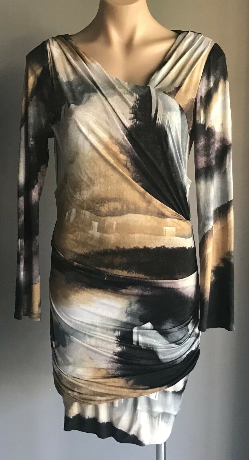 GEORGE Bodycon Ruched Dress Multi Colour Long Sleeve Stretch Ladies Size 10