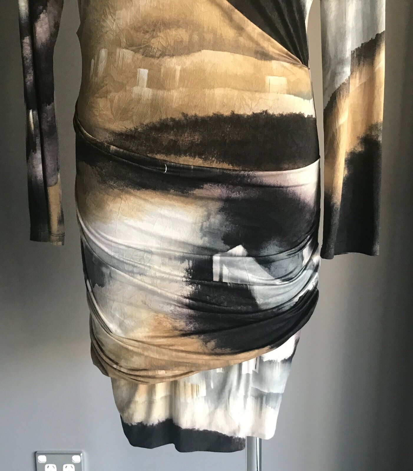 GEORGE Bodycon Ruched Dress Multi Colour Long Sleeve Stretch Ladies Size 10