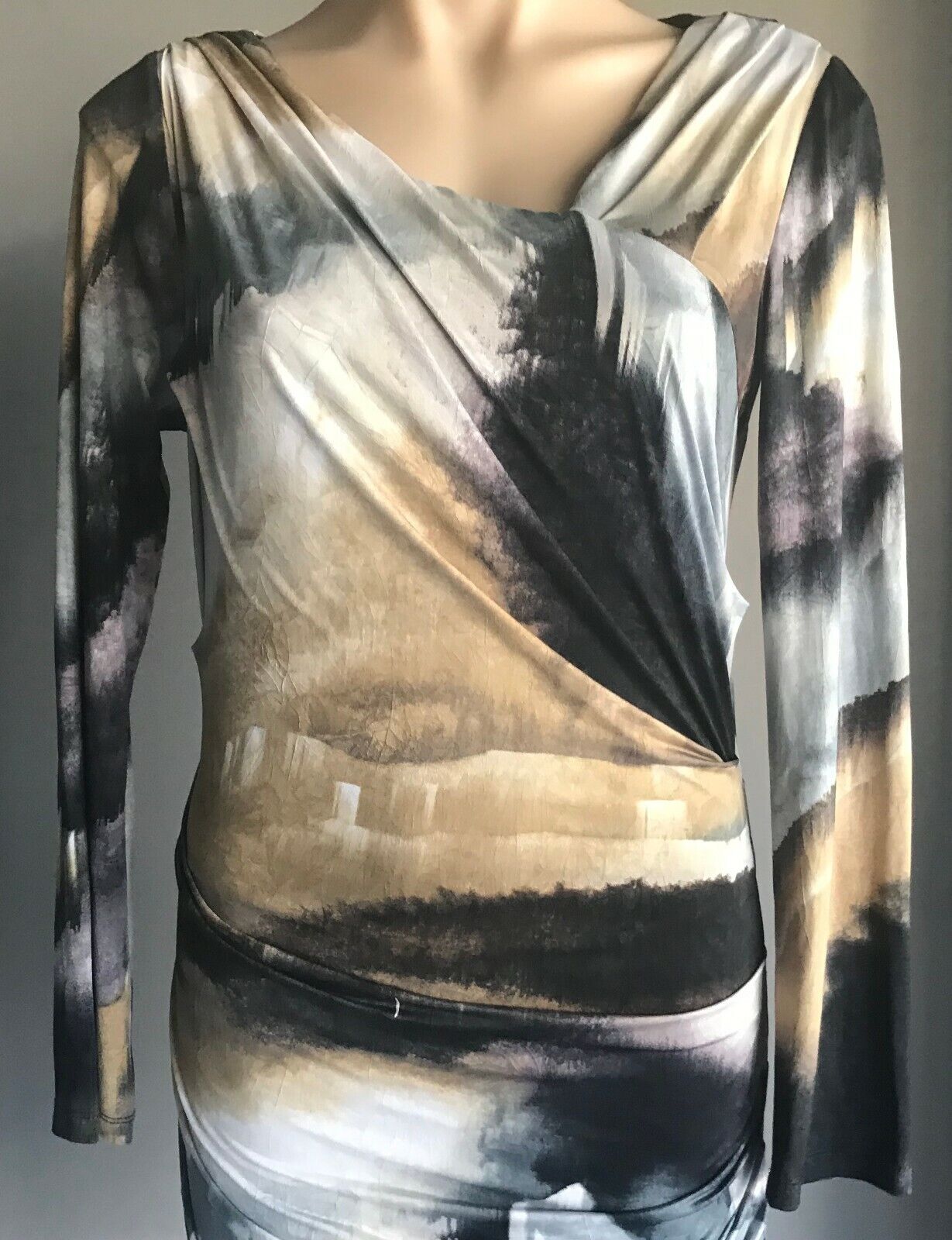 GEORGE Bodycon Ruched Dress Multi Colour Long Sleeve Stretch Ladies Size 10