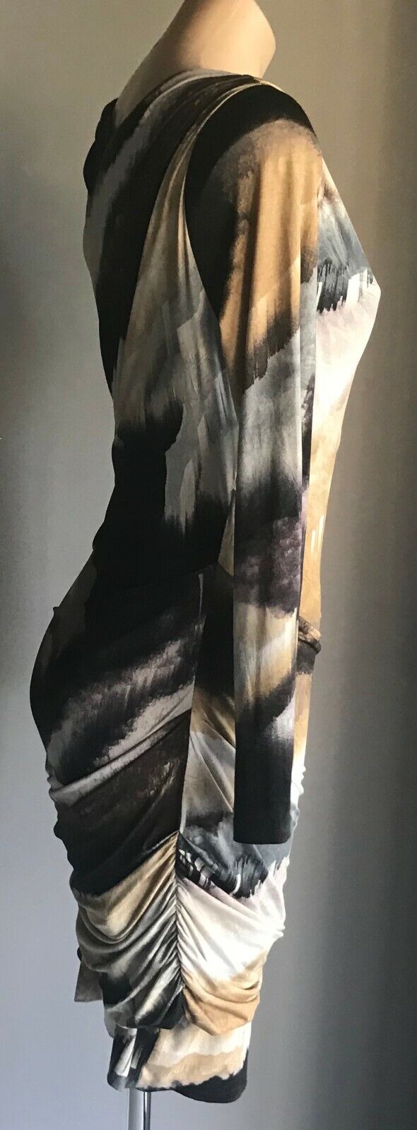 GEORGE Bodycon Ruched Dress Multi Colour Long Sleeve Stretch Ladies Size 10
