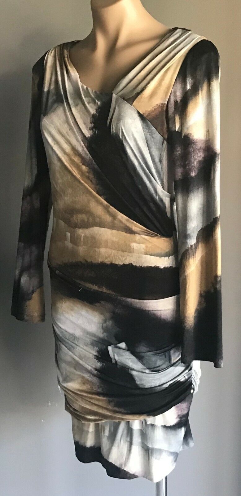 GEORGE Bodycon Ruched Dress Multi Colour Long Sleeve Stretch Ladies Size 10