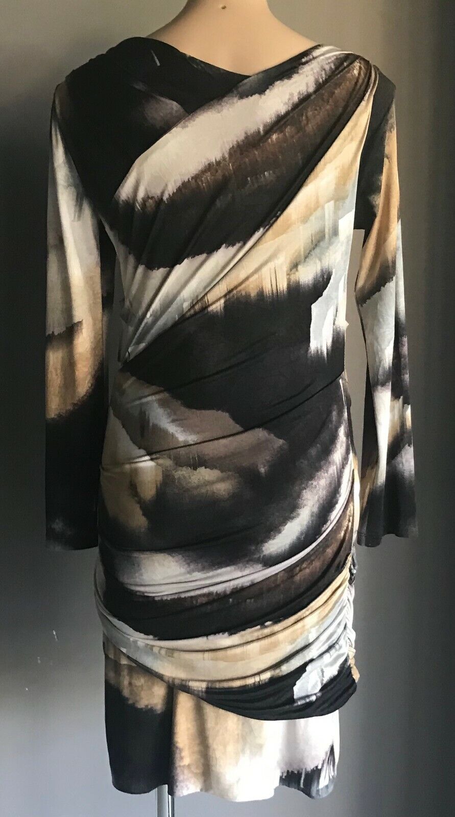 GEORGE Bodycon Ruched Dress Multi Colour Long Sleeve Stretch Ladies Size 10