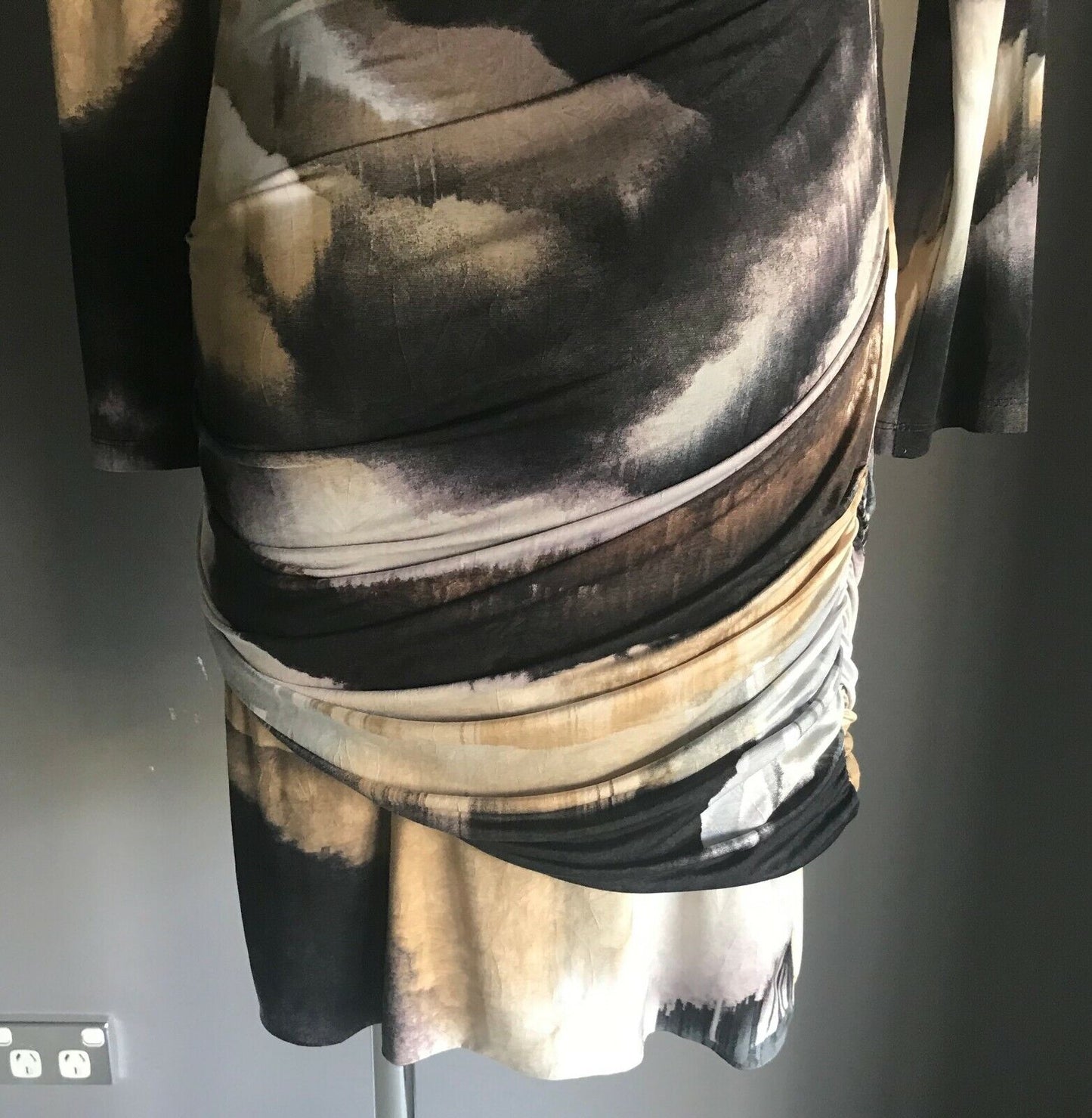GEORGE Bodycon Ruched Dress Multi Colour Long Sleeve Stretch Ladies Size 10