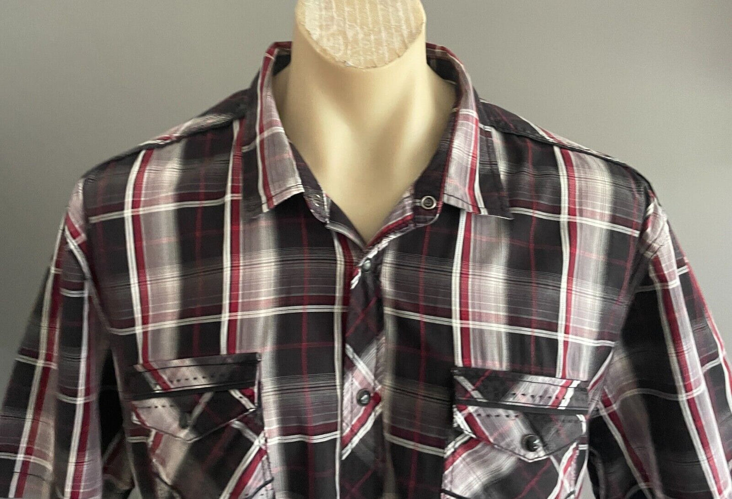 VILLAINS of VIRTUE Shirt Short Check Sleeve Burgundy Black White Grey Mens XXL
